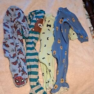 Cozy Kids Footed Pajamas Set - Blue, Green, Gray